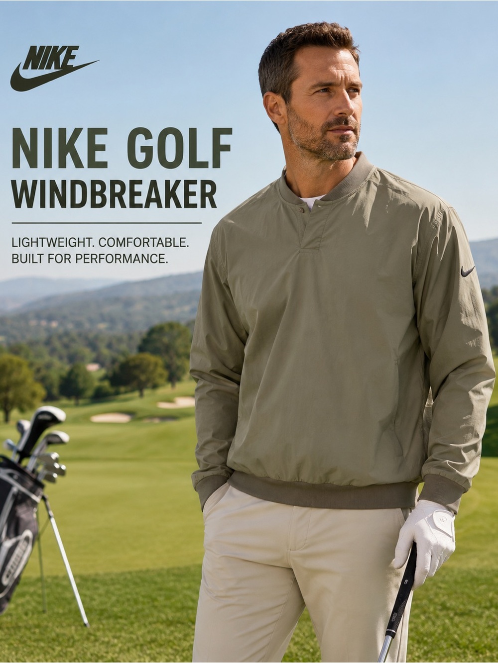 Nike Golf Olive Green Nylon Pullover Windbreaker Jacket Lightweight